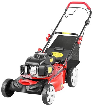 Fridgestea Benzin Rasenmäher, 4 Takt 140CC 5 PS Benzinrasenmäher | OHV Motor | 51 cm Schnittbreite | 25-80mm Schnitthöhe | 60L Fangkorb