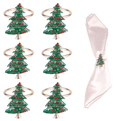 6pcs Christmas Napkin Rings, Xmas Napkin Holder Buckle Christmas Tree Napkins Rings Gold Napkin Rings for Table Dinner Wedding Party Kitchen Bar Restaurant DIY Decorations