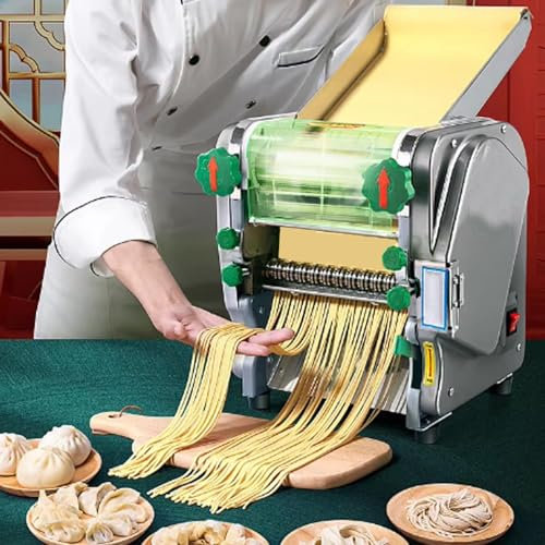 Macchina Per Pasta Commerciale Da 750W,Macchina Per Produzione Pasta Elettrica Con Rullo Per Pasta,Spessore Regolabile Da 0,12A 18 Mm,Coltello Per Pasta Piatto In Acciaio Inossidabile 3/9mm,Silver