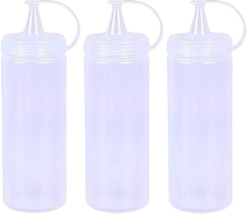 Leak-Proof Sauce Squeeze Bottles (3-Set_400ml) BPA Free Plastic Condiment Bottles Twist On Cap Lid Easy to Squeeze Perfect for Salad Dressing Ketchup Mustard Oil Paint BBQ Sauce (Pack-3, 400ml/14oz)