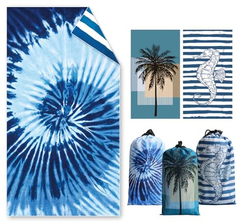 Strandtuch Groß, 180 x 100 cm Doppelseitig Strandhandtuch, Schnell Trocknendes, Weiches, Leichtes, Pflegeleicht, Sandfreies Microfaser Handtücher für Reise Urlaub Schwimmen Camping (Seepferdchen)