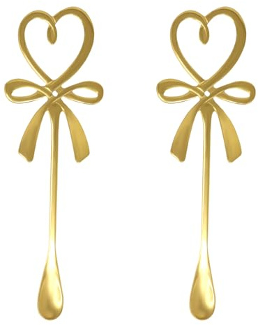 yueton 2-Pack Gold Stainless Steel Coffee Spoons with Heart & Bow Handle, Cup-Hanging Stirring Spoons for Dessert, Ice Cream, Cake, Tea Accessories