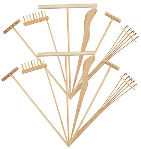 ifundom 12pcs Mini Wooden Garden Rakes for Micro Landscape Decorations Tabletop Office Supplies and Sand Play Activities