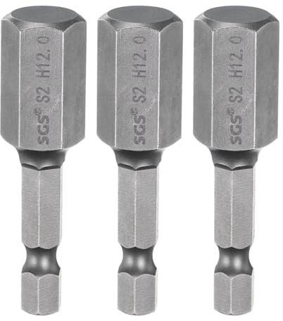 QUARKZMAN 3Pcs H12.0 Embout de Tournevis Hexagonal 12mm Métrique | Pointe Plate, 1/4 Tige Hexagonale 50mm (2) Longue Magnétique, Embouts de Tournevis Industriels à Douille Hexagonale