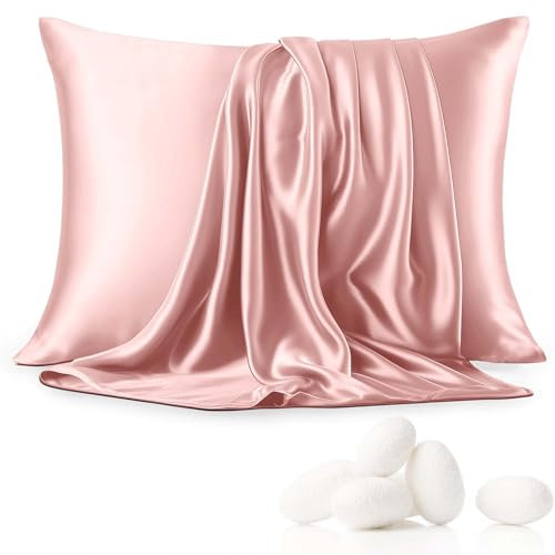 Aspire Homeware Cooling Pillow Cases 2 Pack - Super Soft Satin Pillowcase Feels Like Silk Pillowcase – Pink Silk Pillowcases for Hair and Skin Care (50x75cm)