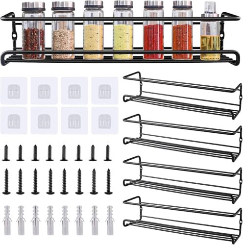 Zosenyer Gewürzregal Wand, 4er Set Gewürz Organizer, Gewürzhalter Hängend aus Metall Gewürzhalter Ohne Bohren Kühlschrank Organizer Küchenregal