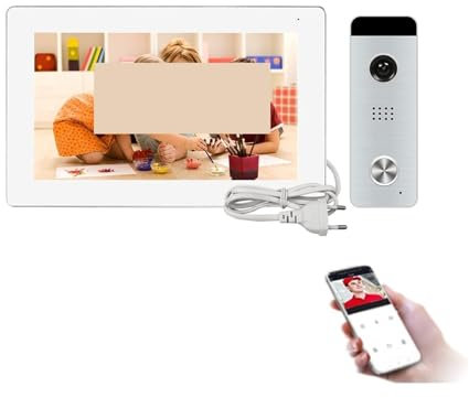 Trådlös videodörrklockakamera, Tuya Smart Video Intercom System Inbyggd strömförsörjning Full Touch Screen Video Dörrtelefon Super vidvinkelkamera för hemsäkerhet(J-B6-P207W-M721WA-B)