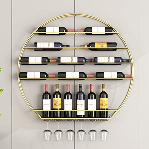 HDDNMLOH Modernes, goldenes Weinregal zur Wandmontage für die Küchenbar und die Inneneinrichtung. Rundes schwebendes Metallregal mit Glas- und Flaschenhalter. Unterschrank-Organizer zur Präsentation
