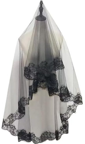 CULEO Velos para mujer,Vestido de novia de encaje negro, estilo gótico, velo de novia, para fiesta de Halloween, accesorios para mujeres y niñas.