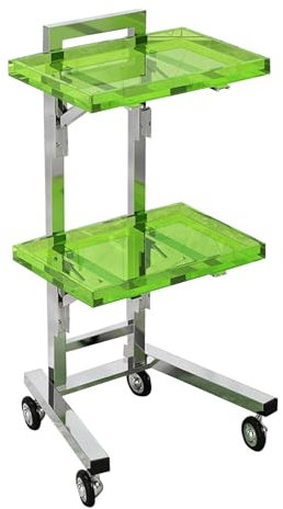 Servierwagen mit Rollfunktion, Reinigungswagen mit doppelter Ablage, Rollender Küchenwagen aus Metall, für Schönheitssalon, Friseursalon(Green)