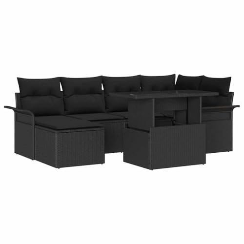 vidaXL Trädgårdsoffset med kudde med lagring 7 pcs Svart Poly rattan, Trädgård och Terrass, Modernt Utomhusset, Modulär Rattansoffa, Patiosoffgrupp