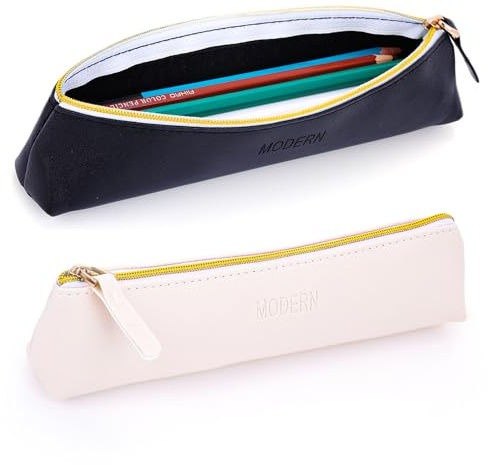 2 Stück Leder Federmäppchen,PU Mäppchen Klein,Pencil Case,Tragbar Make up Tasche,Reise Tragbare Aufbewahrungstasche für Schulbeginn,Rückkehr zur SchuleSchulen,Studenten,Büros,Reisen(Schwarz,Beige)