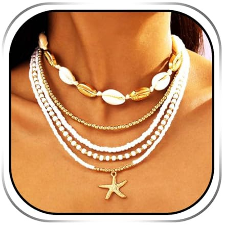 Evlry Boho-halsband med snäckor och gyllene sjöstjärna hänge, strandpärlor choker för kvinnor