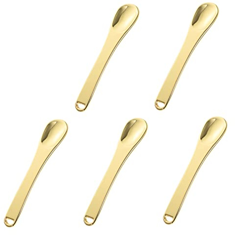 Gatuida Cucharas Pequeñas para Crema Facial de Aleación de Zinc, Multiusos, Paquete de 5 Unidades Doradas para Aplicación Limpia y Ordenada en Rostro