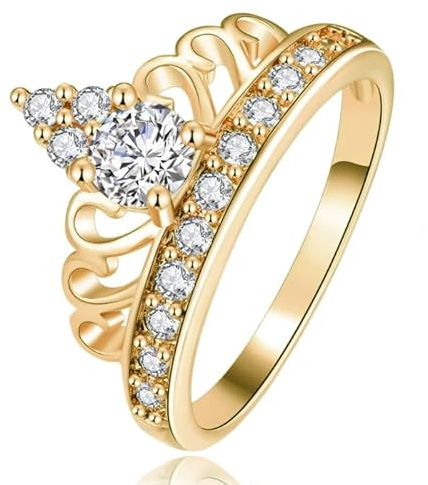 Anillo de mujer chapado en oro con corona y circonita Piedras-18mm