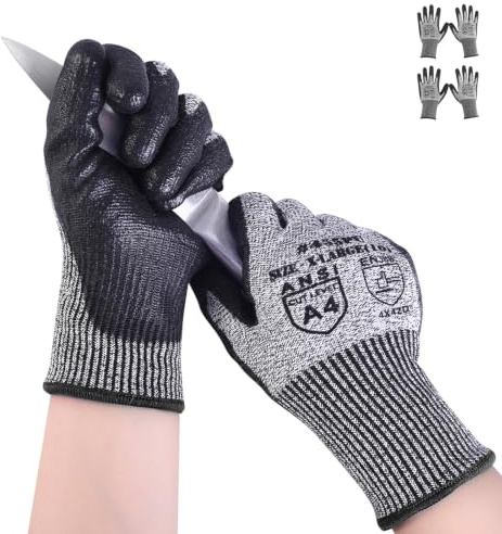 AovYoo 2 Pairs Cut Resistant Work Gloves ANSI A4 Touchscreen PU Grip, XL | EN388 4X42D Protection, Non-Slip Palm, 13-Gauge Knit, Elastic Cuffs, Precision Assembly, Construction, Workshop, Gardening