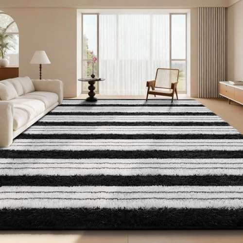 Treeboy Teppich Wohnzimmer Kinderzimmer Waschbarer Teppich 160x230 Schwarz | Anti-Rutsch Carpet Living Room,Waschbarer Teppich,Extra Große Hochflor Flauschiger,Moderne Teppich für Kinderzimmer mädchen