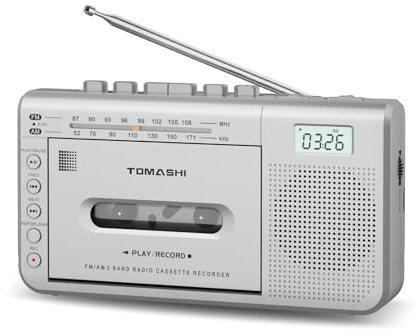 TOMASHI Portable Cassette Player with AM/FM Radio, 3.5mm Headphone Jack, Built-in Microphone