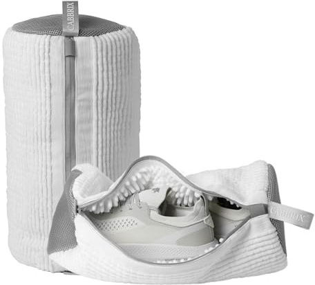 Shoe Washing Machine Bag, 2pcs Cabbirx Laundry Shoe Bag for Washer and Dryer Reusable, 360° Deep Cleaning With Durable Zipper, Washer Balls Include, Large Size for Adult (White, Large)