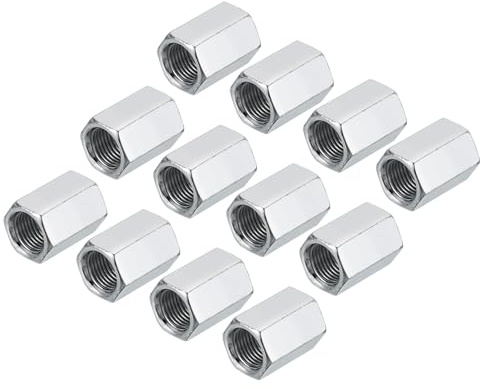 QUARKZMAN M10 x 1 gänga sexkantmuffar av kolstål 12 stycken 20 mm (0,8 tum) längd helgängad stångmuff gängstång fingänga rörkoppling fästelement silver