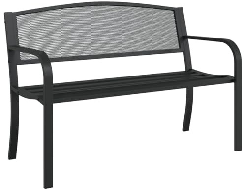 Owoxanthellate Panca da giardino da 119 cm, in acciaio verniciato a polvere, senza tempo, per 2 persone, robusta, con braccioli e schienale, per giardino, terrazza e balcone