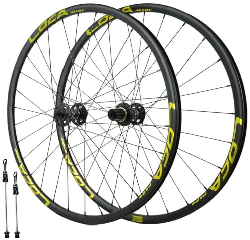 QUYCOIU Hjulset För Mountainbike 26/27,5/29 Quick Release-nav Med 28Hål 100/135Mm Center-Lock-lager Hjul Skivbromscyklar Fälg Aluminiumlegering För 7/8/9/10/11/12-växlad Kassett(Black-gold,26in)