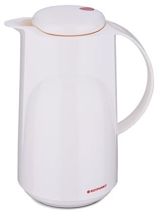 ROTPUNKT Isolierkanne 300 MARLA 1,0 l | Zweifunktions-Drehverschluss | BPA Frei- gesundes Trinken | Made in Germany | Warm + Kalthaltung | Glaseinsatz | classic white