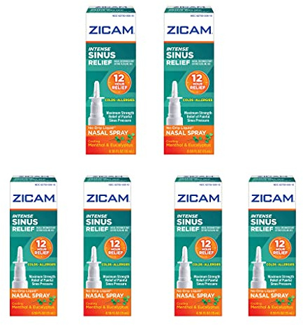 Zicam Intense Sinus Relief No-Drip Liquid Nasal Spray 0.50 FL OZ (Pack of 6)