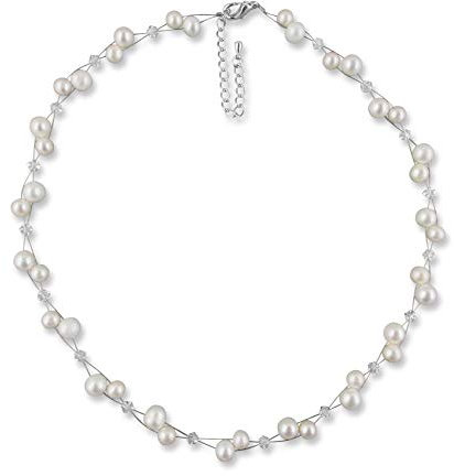 Rivelle Damen Echte Perlenkette creme Kette Süßwasserperlen Collier Halskette Necklace Schmucketui
