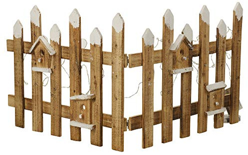 URBNLIVING Weihnachtsbaumständer, rustikaler Holz-Schneezaun mit 30 LED-Lichtern - braun - 2er-Set