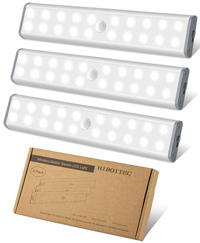 Motion Sensor Cupboard Light, Wireless USB Rechargeable Under Cabinet Lighting LED Closet Light, Magnetic Under Counter Lights Kitchen with 20 LED, Night Light for Wardrobe, Cabinet, Stairs(White)