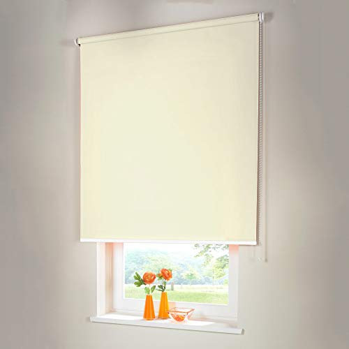 Sonnenschutz-HH® - Seitenzugrollo Verdunkelungsrollo - Außenmaß Breite 115 x 90 cm Höhe Creme - Lichtundurchlässig Blickdicht Rollo für Abdunkelung Kettenzugrollo inkl. Universalträger