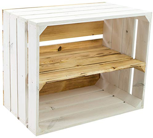 Estantería flameada para libros, estantería para zapatos con tablero intermedio aprox. 50 x 40 x 30 cm, cajas de vino, cajas de madera del antiguo país (color blanco flameado largo de la llama)