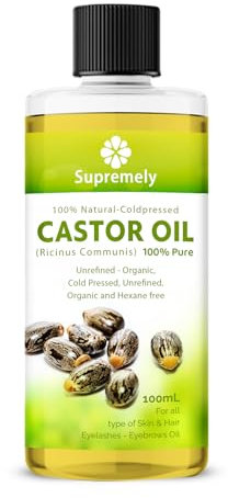 Supremely Cold Pressed Castor Oil 100ml - Pure, Natural, Vegan, Hexane-Free, No GMO Multipurpose Hair & Skin Care Eyelashes and Eyebrow Hair Growth