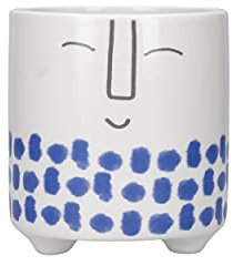 KC BLUE KitchenCraft - Pot de Fleurs pour Petites Plantes d'Intérieur, Dolomite, Motif Visage/Bleu Tacheté, 10 x 10 x 11 cm