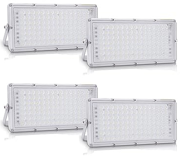 Bellanny LED Strahler Außen 100W 10000LM Fluter Flutlichter, 4er 6500K Kaltweiß Scheinwerfer, IP65 Wasserdicht Außenstrahler, Sicherheitsbeleuchtung für Garten Garage Hof Sportplatz Veranda Werkstatt