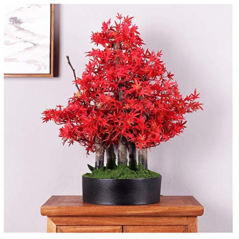 XXXXW Handmade Creative Red Maple Fake Tree Simulation Tree Living Room Green Plant Potted Fake Flower Plant Living Room Landscaping Desktop Decoration Decoration Fake Plant