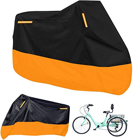 Premium Adult Tricycle Cover, Fit All 3-Wheel Bike or Motorcycles Outdoor and Indoor Storage, 104 L x 43.3 W x 49 H (Black & Orange)