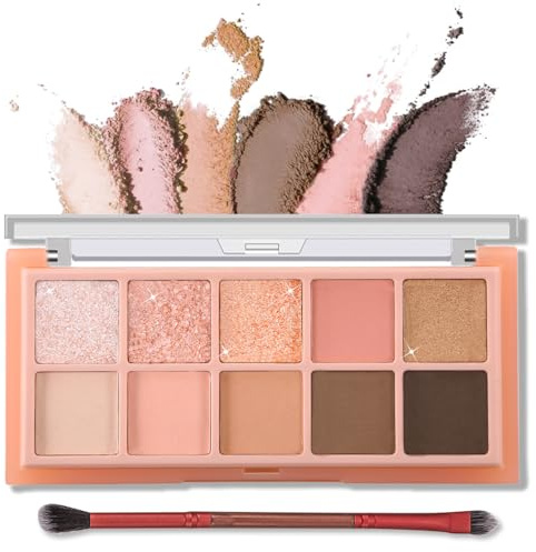 Erinde 10 Farben Glitter Lidschatten Palette, Matte Cream Eyeshadow Palette, Natürlich Nude Lidschattenpalette, Highly Pigmented & Wasserfest Koreanische Augen Makeup Set mit Pinsel for Thanksgiving