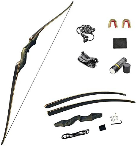 SHARROW Bogenschießen Takedown Langbogen Jagd Recurve Bogen 60 Zoll Traditioneller Jagdbogen Longbow Erwachsener Holz Bogen Griff 25-60lbs Rechte Linke Hand (30lbs, Linke Hand)