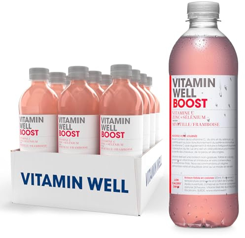 Vitamin Well - Boissons enrichies en vitamines et en minéraux goût myrtille, framboise, 12x500ml (Boost)