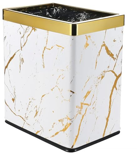 Small Bedroom Waste Bin,Trash Bin for Bathroom Office Hotel,White Gold | Removable Inner Bucket,Black gold Marble PU Leather Finish