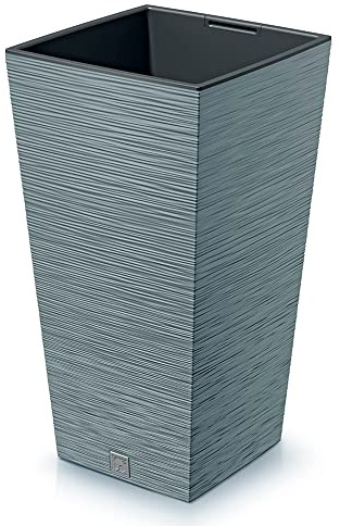 Zementfarbenes Pflanzgefäß mit Behälter, Kollektion FURU, 29,5 x 29,5 x 55 cm, Fassungsvermögen 14 L.