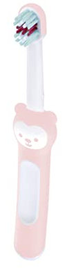 MAM Baby's Brush, Baby Zahnbürste mit kurzem Griff zum einfachen Halten, Kinderzahnbürste zur sanften Zahnreinigung, ab 6+ Monate, rosa