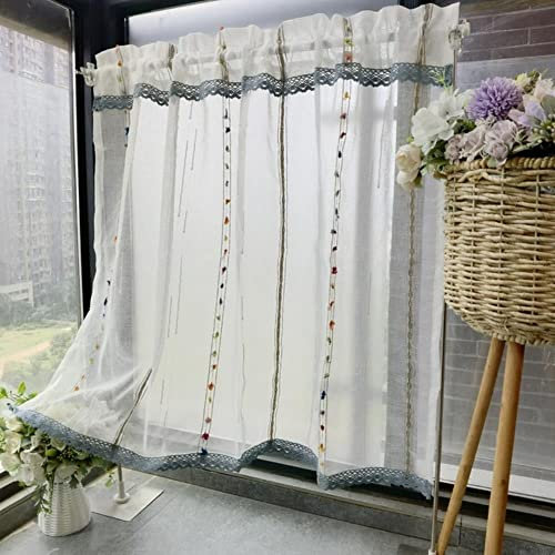 MANQILE Regenbogen gestreifte Kurze Vorhänge Küche Blaue Spitze Leinen halbe Voile Tür Café kleine durchsichtige Jalousien