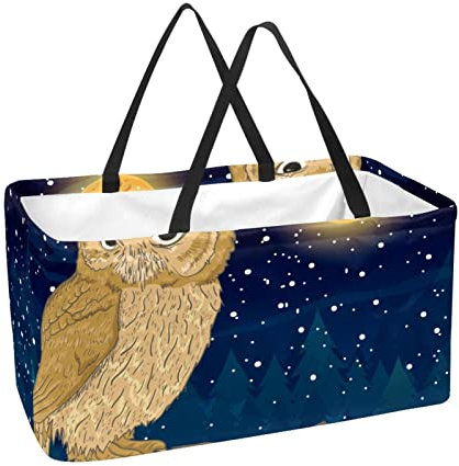 Cestino rettangolare per la spesa Cesti per la biancheria in tessuto Contenitori per bidoni in gufo luna piena foresta