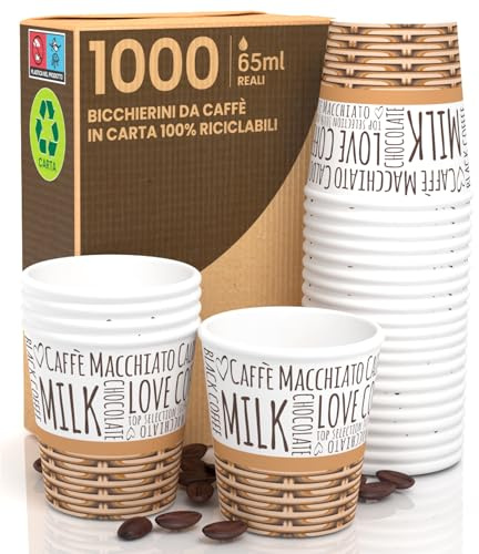 1000 Bicchierini in Carta da caffè 65ml SweetCUP Bicchieri Ecologici Biodegradabili Monouso Piccoli Asporto Bevande Calde