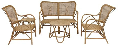 Chillvert Conjunto de Sofá, 2 Sillas y 2 Mesas Auxiliares para Jardín 4 Personas Parma 108x72x85 cm Ratán Natural y Mimbre