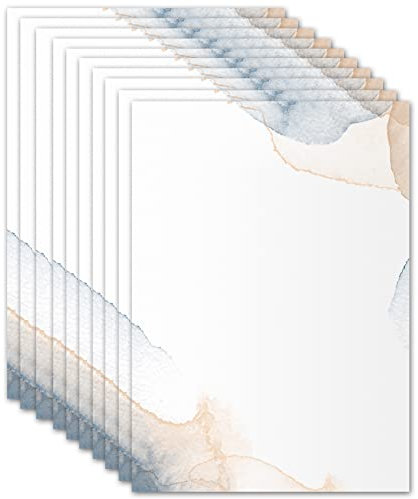 50x Briefpapier DIN A4 beidseitig bedruckt - Blanko Briefpapier Set zum Beschriften und Bedrucken für Hochzeit, Geburtstag, Einladungen (A4, Aquarell)