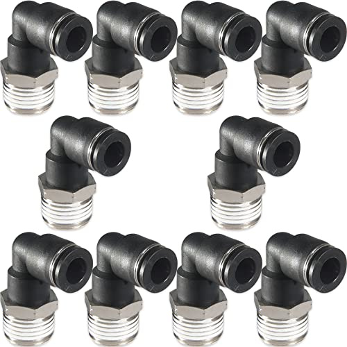 MSAEIQUN 3/8 Air hose fittings, Air fittings Male Elbow 3/8 Inch Tube OD x 1/2 NPT Thread Push to Connect Fitting, PL-3/8-N4 (Pack of 10) (3/8-1/2)
